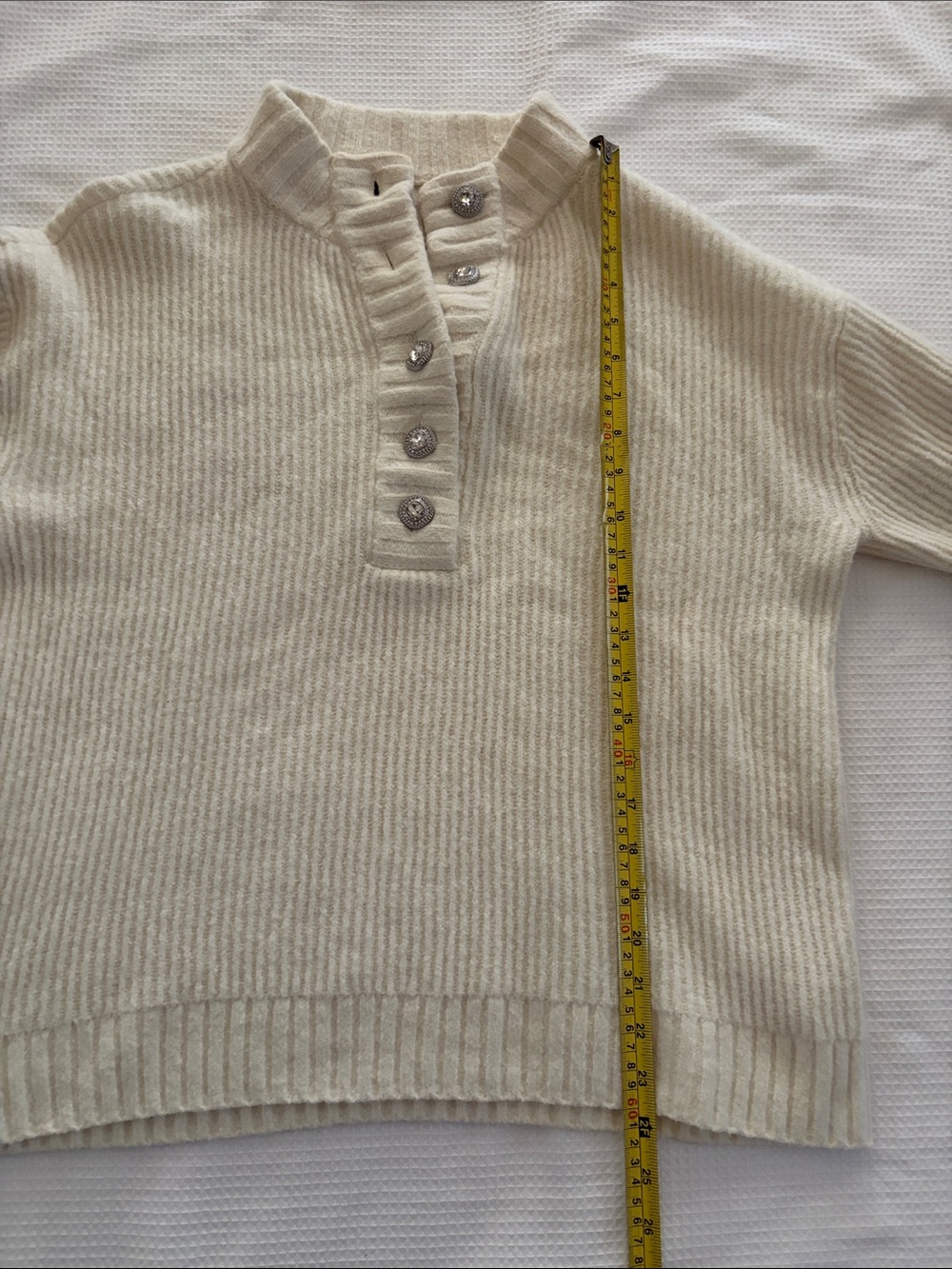 Talbots Cream Ribbed Button-Placket Sweater size LP - Picture 9 of 9